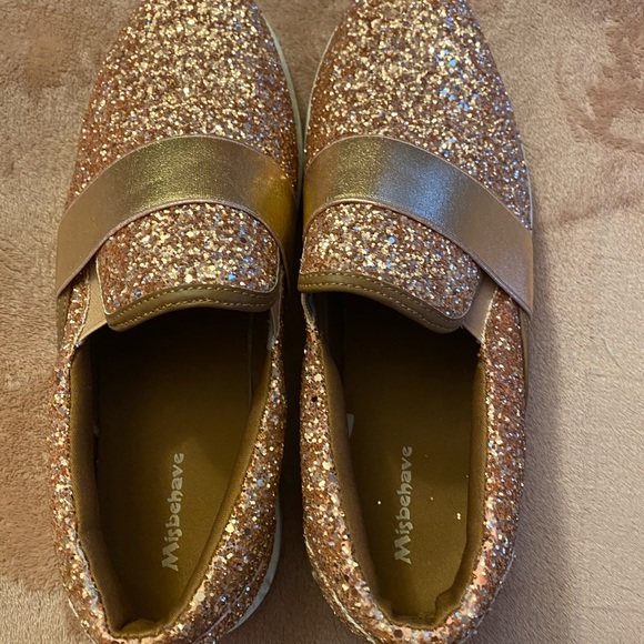 Miss Lola Rose Gold Glitter Sneakers Sz 10 - Picture 2 of 5